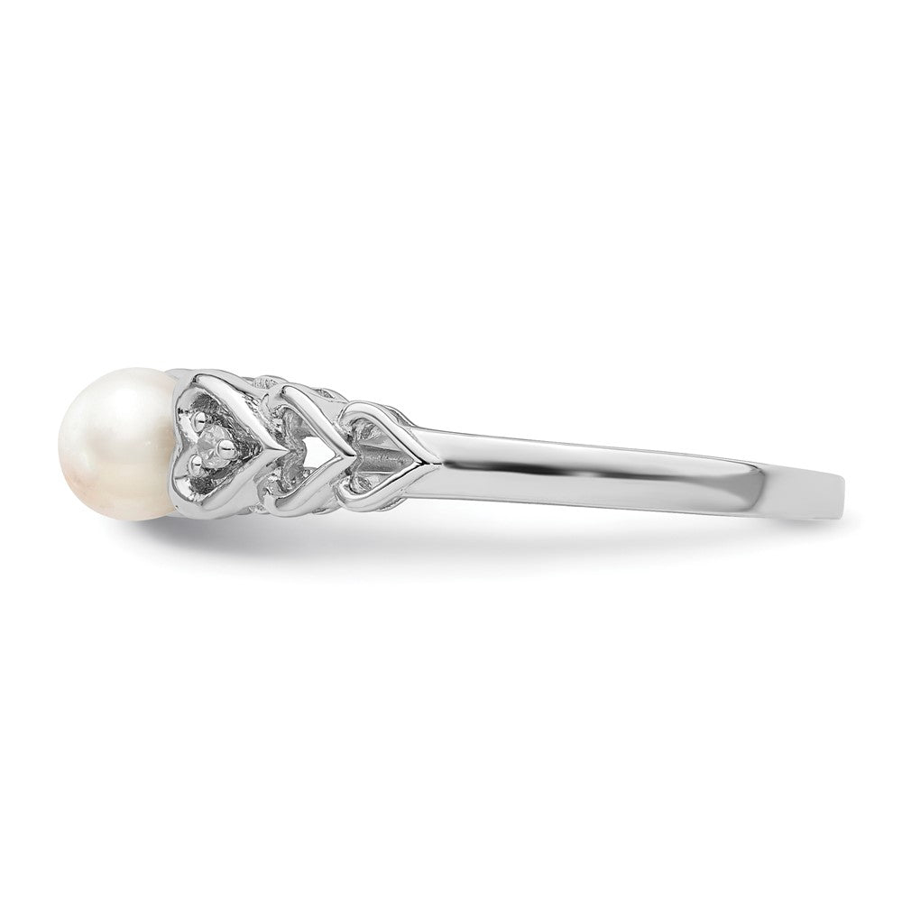 Sterling Silver Rhodium-plated FW Cultured Pearl & Diamond Ring