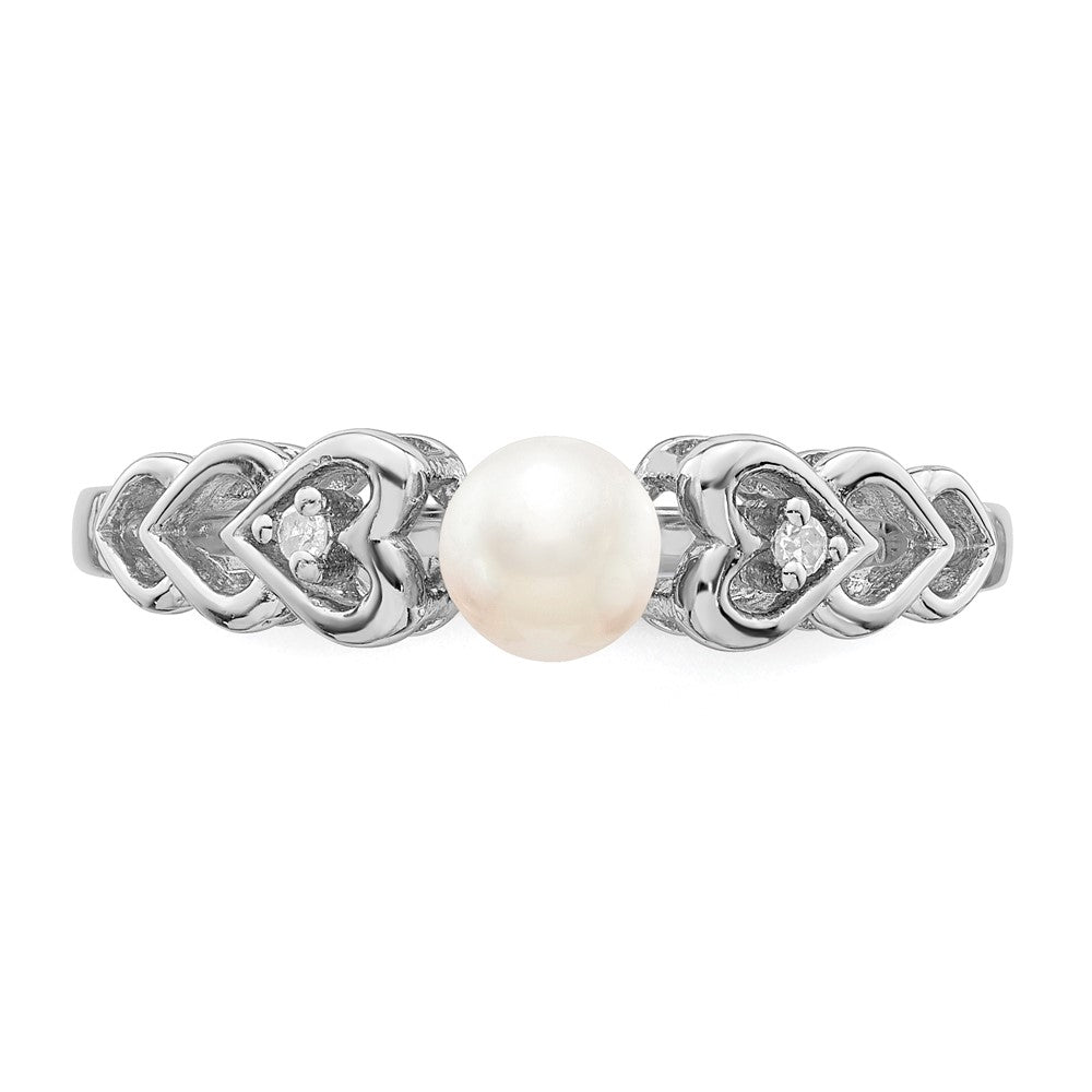 Sterling Silver Rhodium-plated FW Cultured Pearl & Diamond Ring