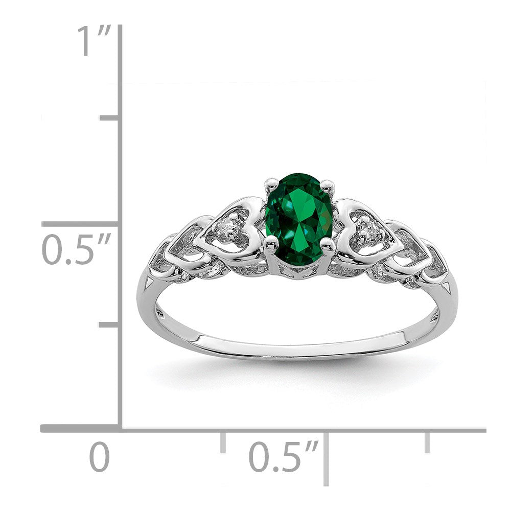 Sterling Silver Rhodium-plated Created Emerald & Diamond Ring