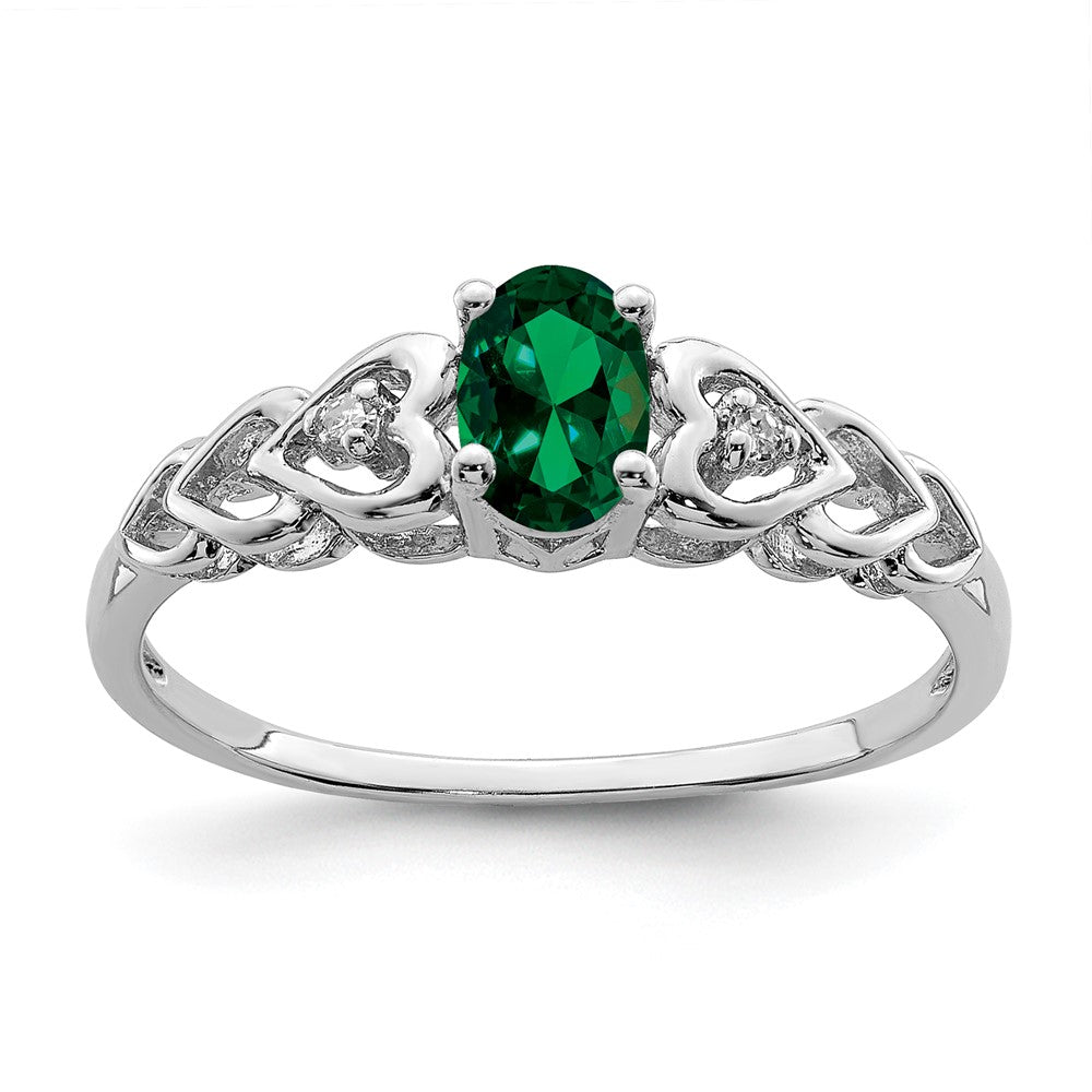 Sterling Silver Rhodium-plated Created Emerald & Diamond Ring