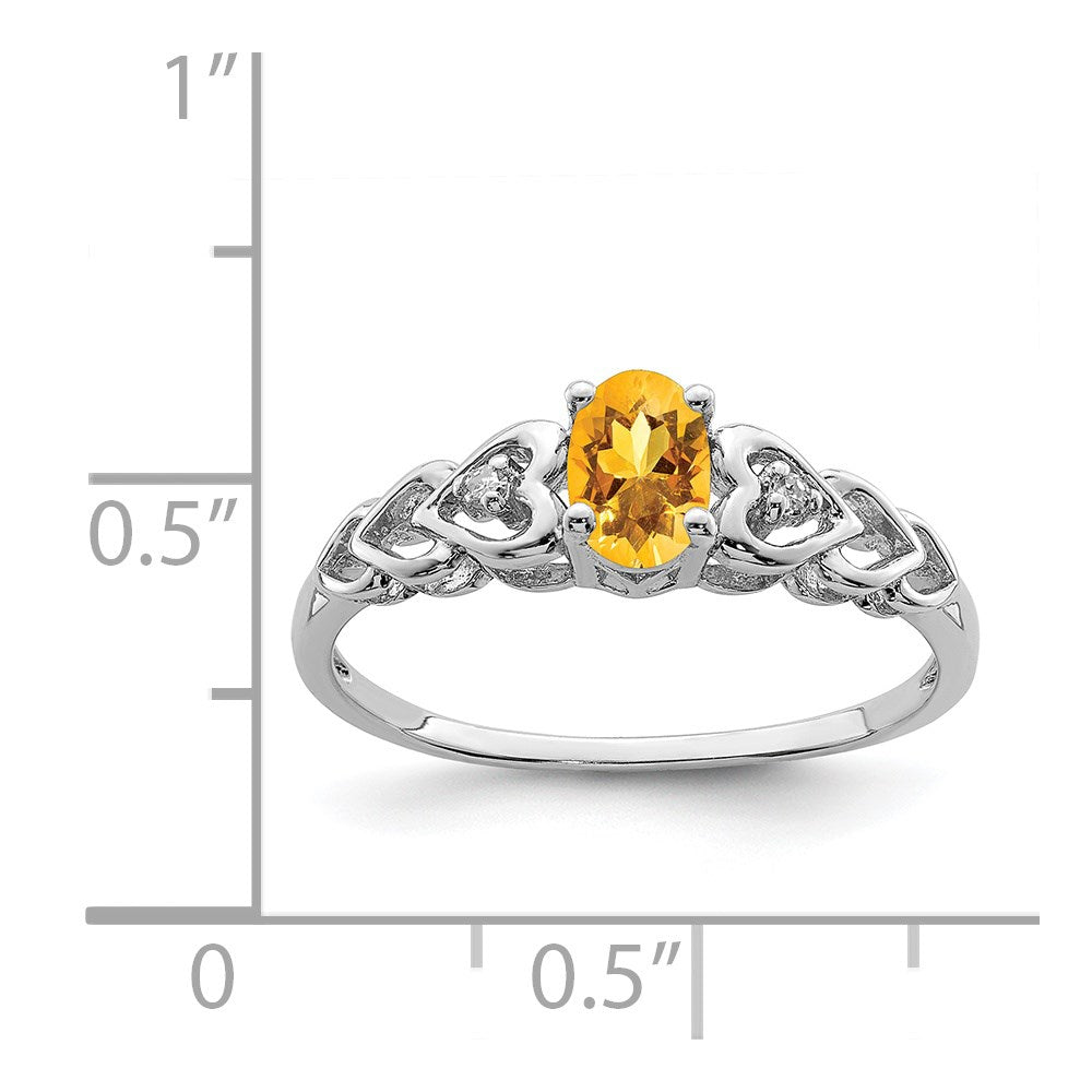 Sterling Silver Rhodium-plated Citrine & Diamond Ring