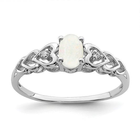 Sterling Silver Rhodium-plated Created Opal & Diamond Ring