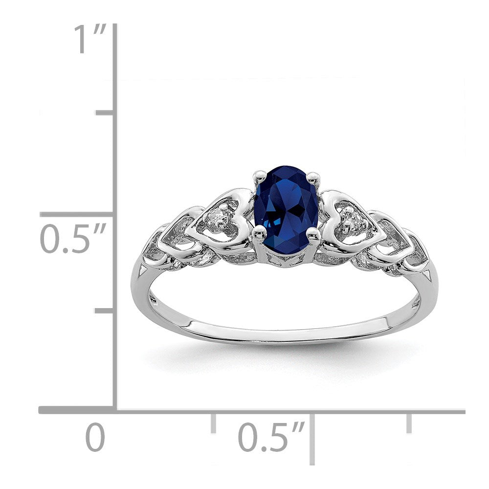 Sterling Silver Rhodium-plated Created Sapphire & Diamond Ring