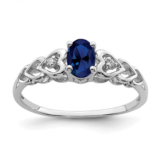 Sterling Silver Rhodium-plated Created Sapphire & Diamond Ring