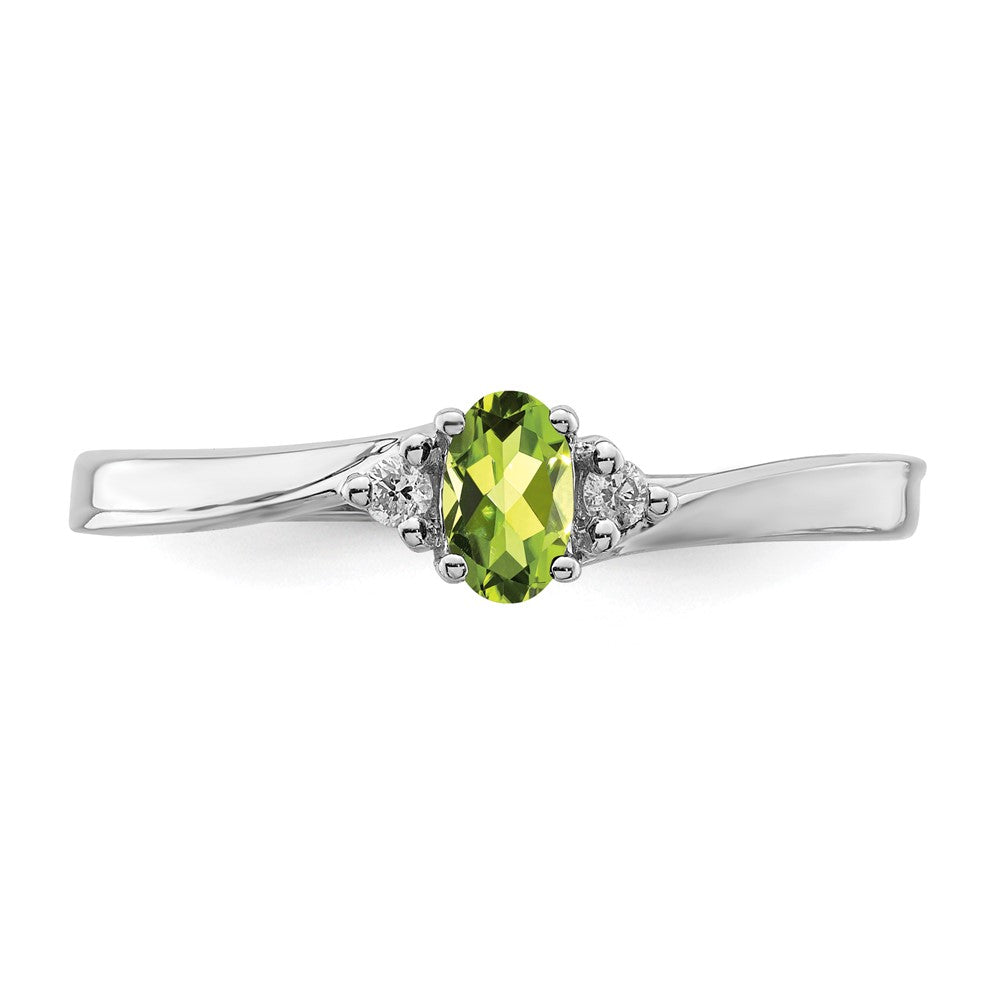 Sterling Silver Rhodium-plated Peridot & Diamond Birthstone Ring