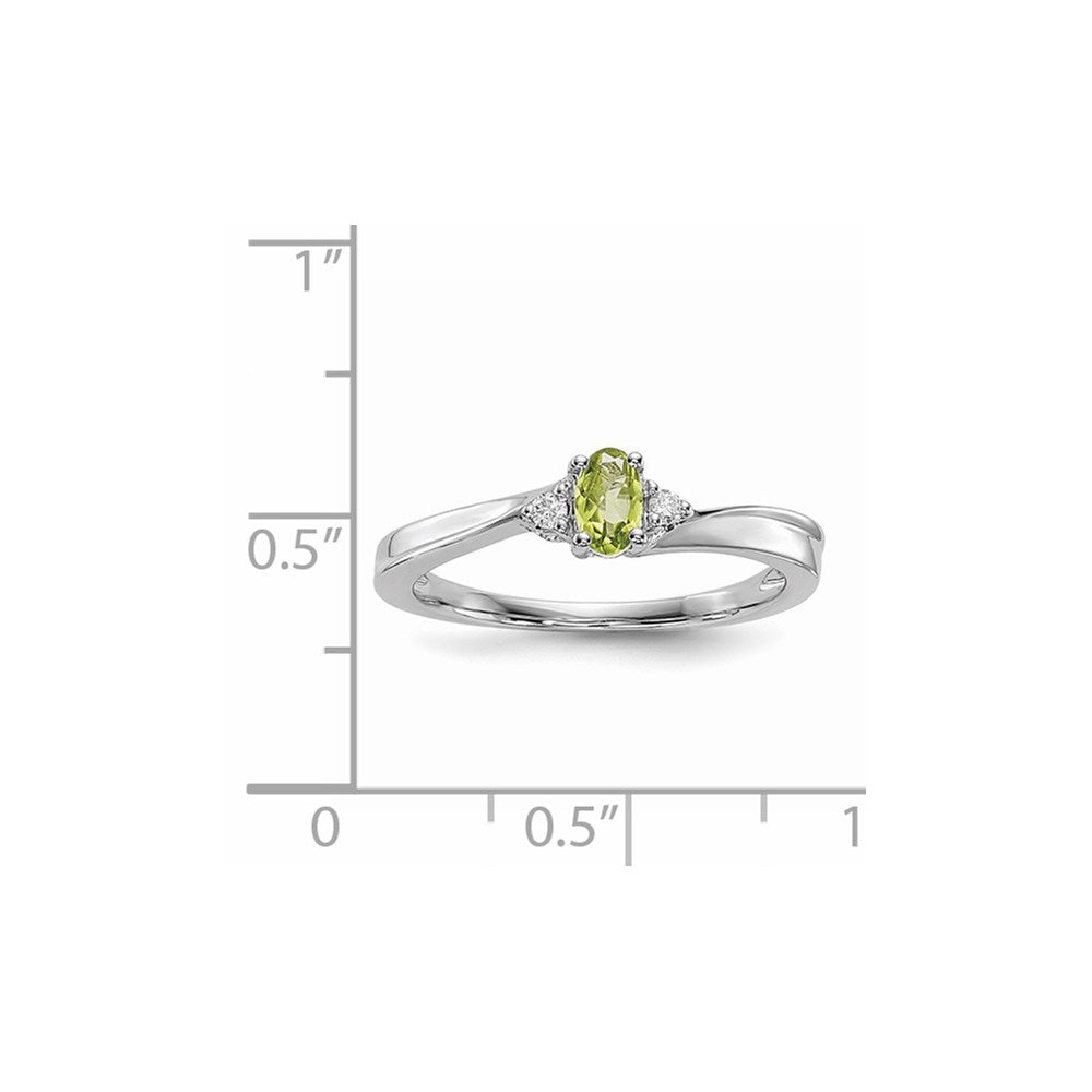 Sterling Silver Rhodium-plated Peridot & Diamond Birthstone Ring