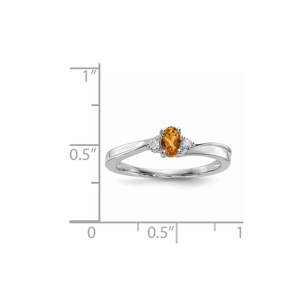 Sterling Silver Rhodium-plated Citrine & Diamond Birthstone Ring