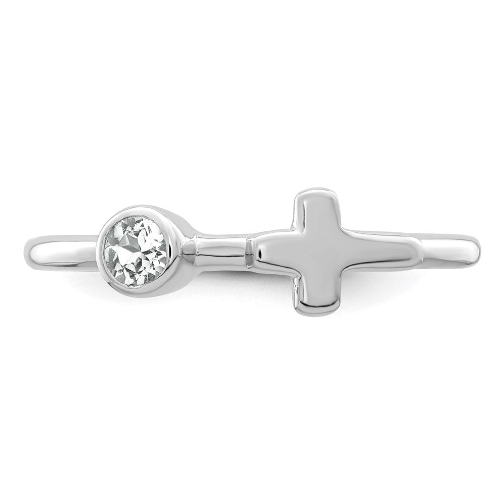 Sterling Silver Rhodium-plated Polished Cross White Topaz Ring