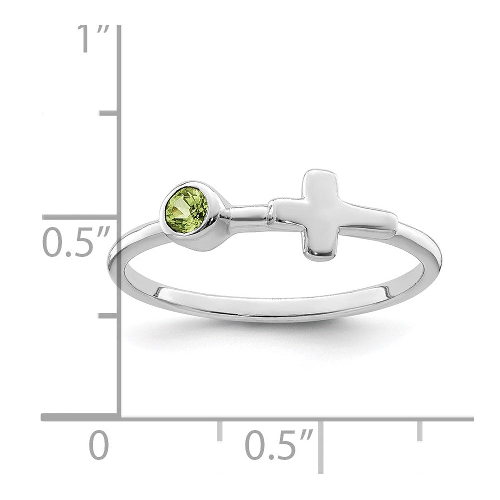 Sterling Silver Rhodium-plated Polished Cross Peridot Ring