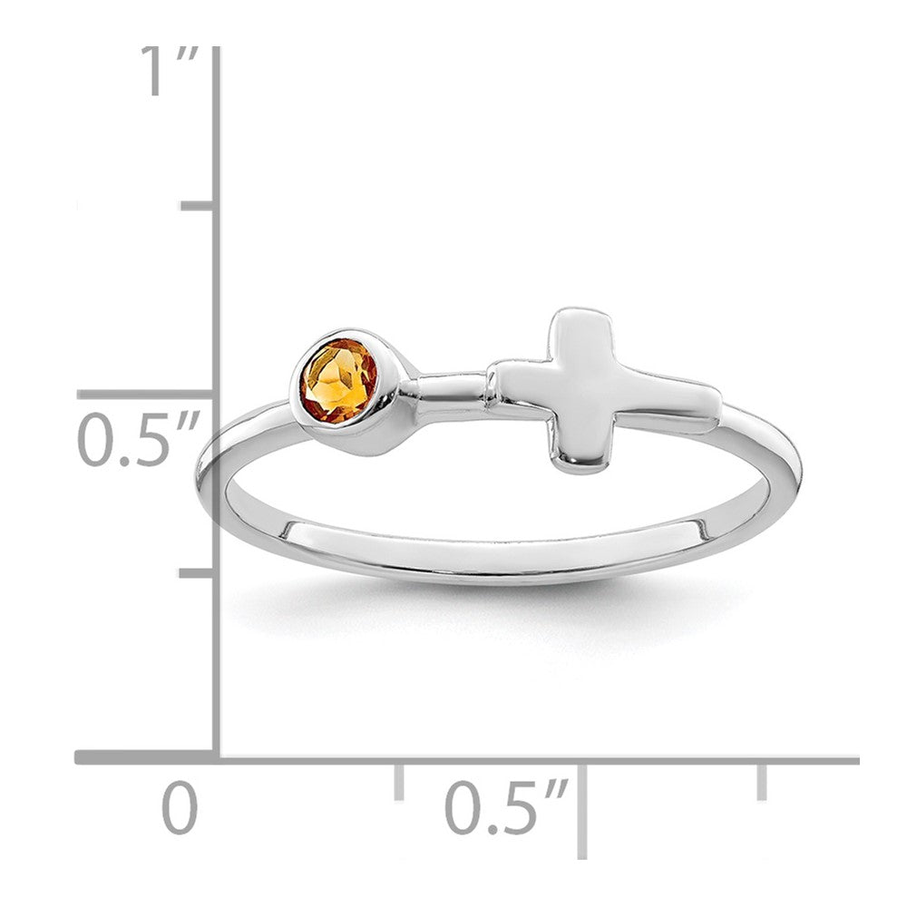 Sterling Silver Rhodium-plated Polished Cross Citrine Ring