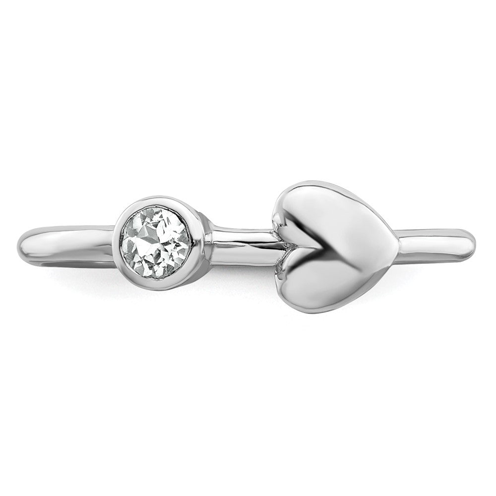 Sterling Silver Rhodium-plated Polished Heart White Topaz Ring