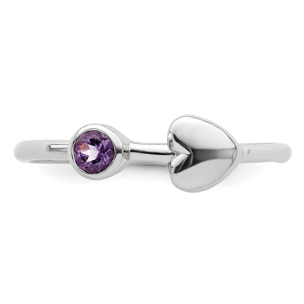 Sterling Silver Rhodium-plated Polished Heart Amethyst Ring