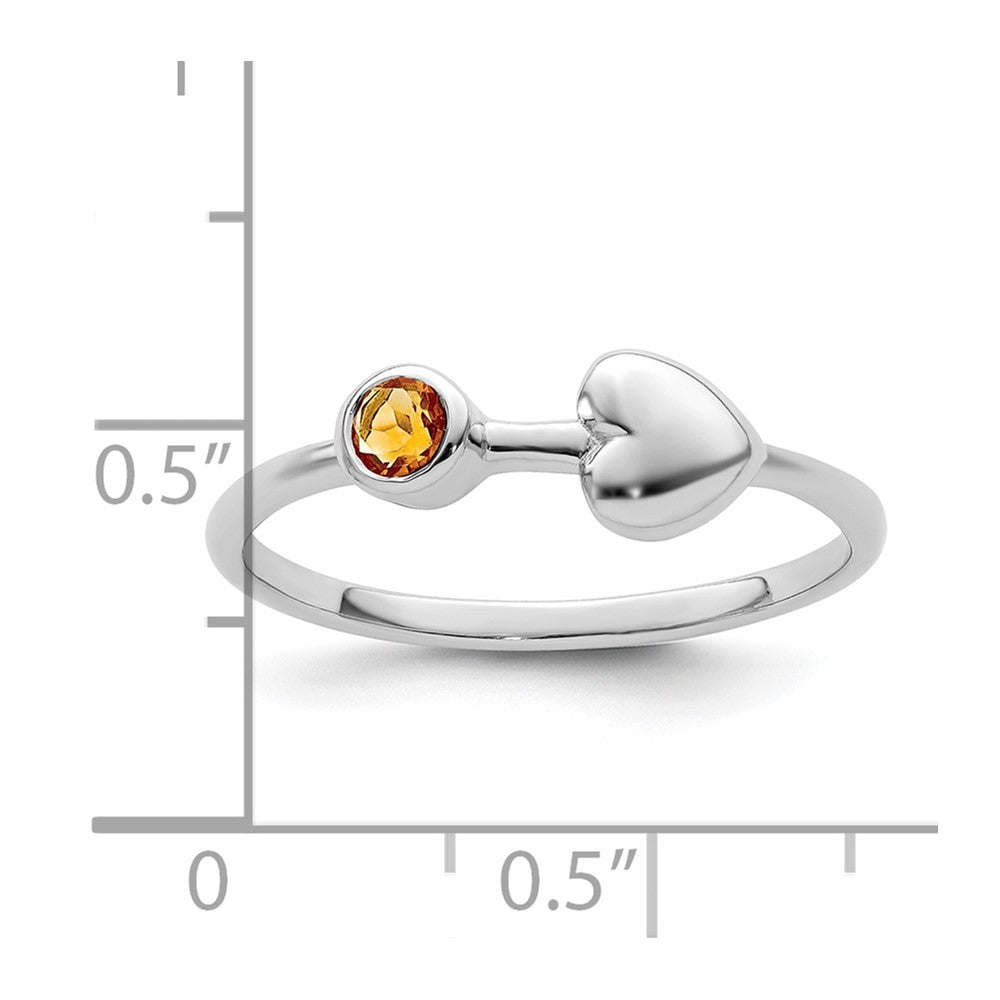 Sterling Silver Rhodium-plated Polished Heart Citrine Ring