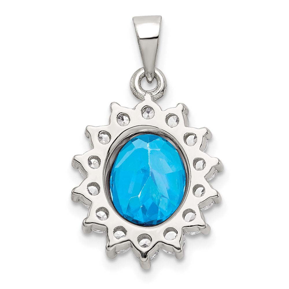 Sterling Silver Blue Topaz & CZ Pendant