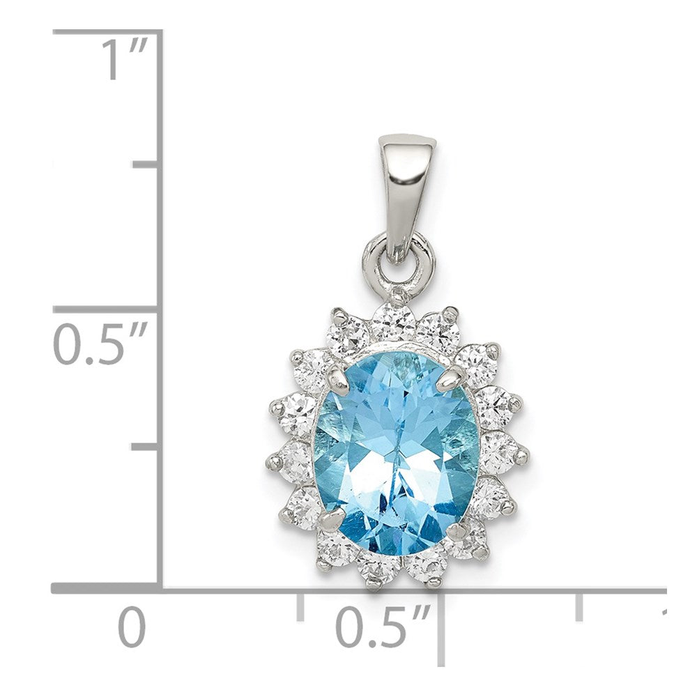 Sterling Silver Blue Topaz & CZ Pendant