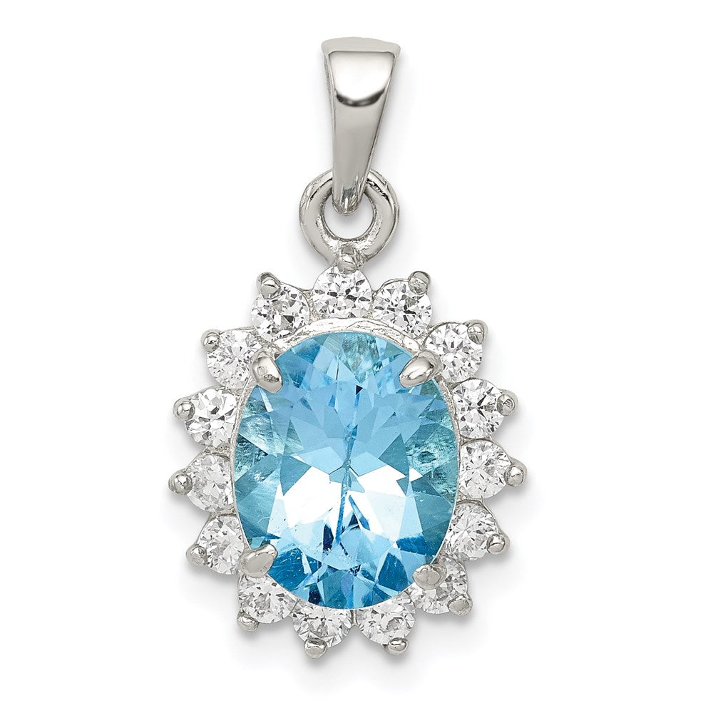 Sterling Silver Blue Topaz & CZ Pendant