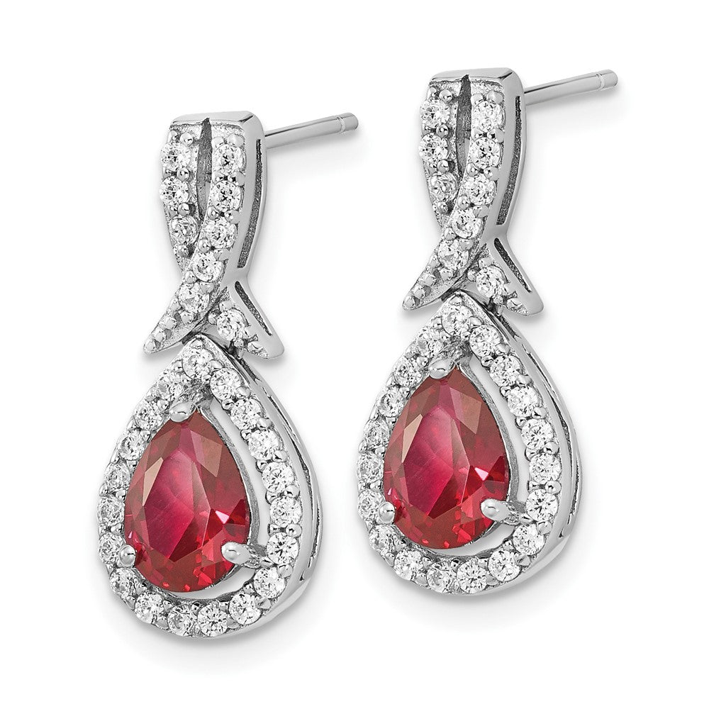 Cheryl M Sterling Silver Rhodium-plated Brilliant-cut Lab Created Ruby and Brilliant-cut White CZ Teardrop Post Dangle Earrings