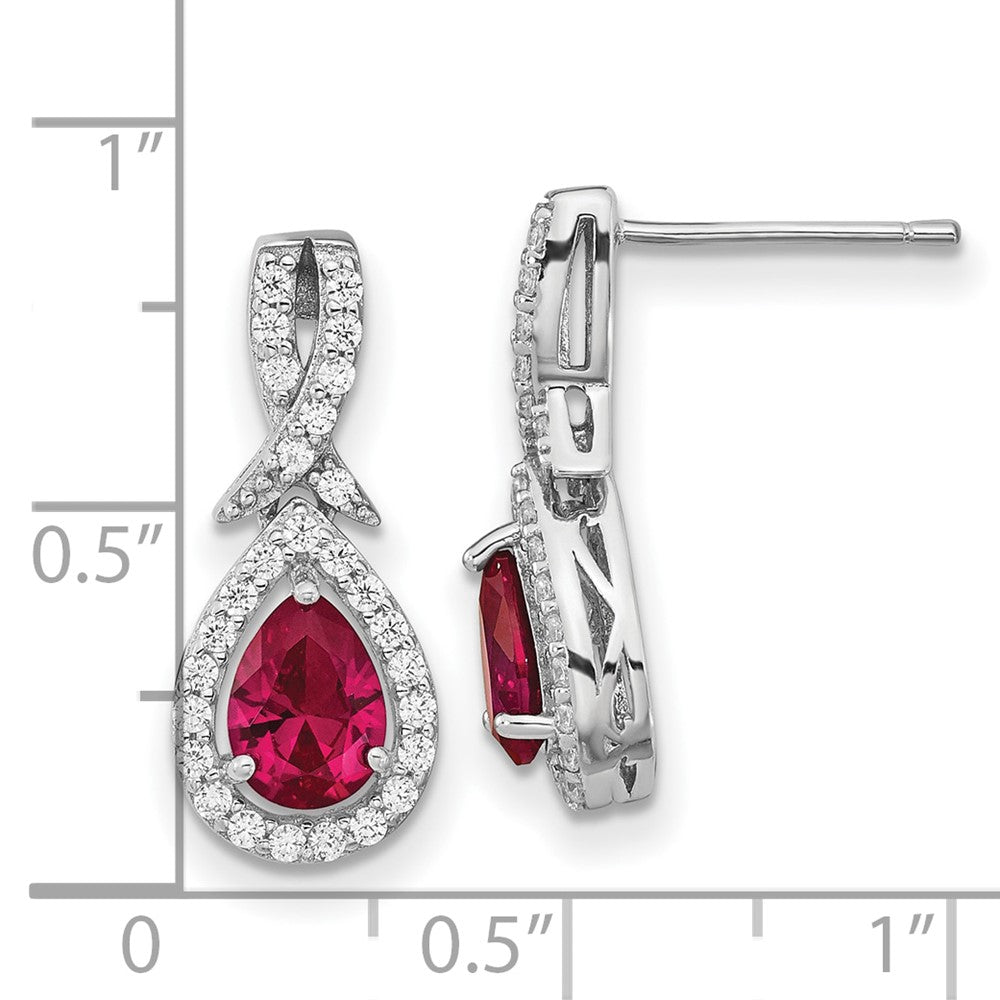 Cheryl M Sterling Silver Rhodium-plated Brilliant-cut Lab Created Ruby and Brilliant-cut White CZ Teardrop Post Dangle Earrings