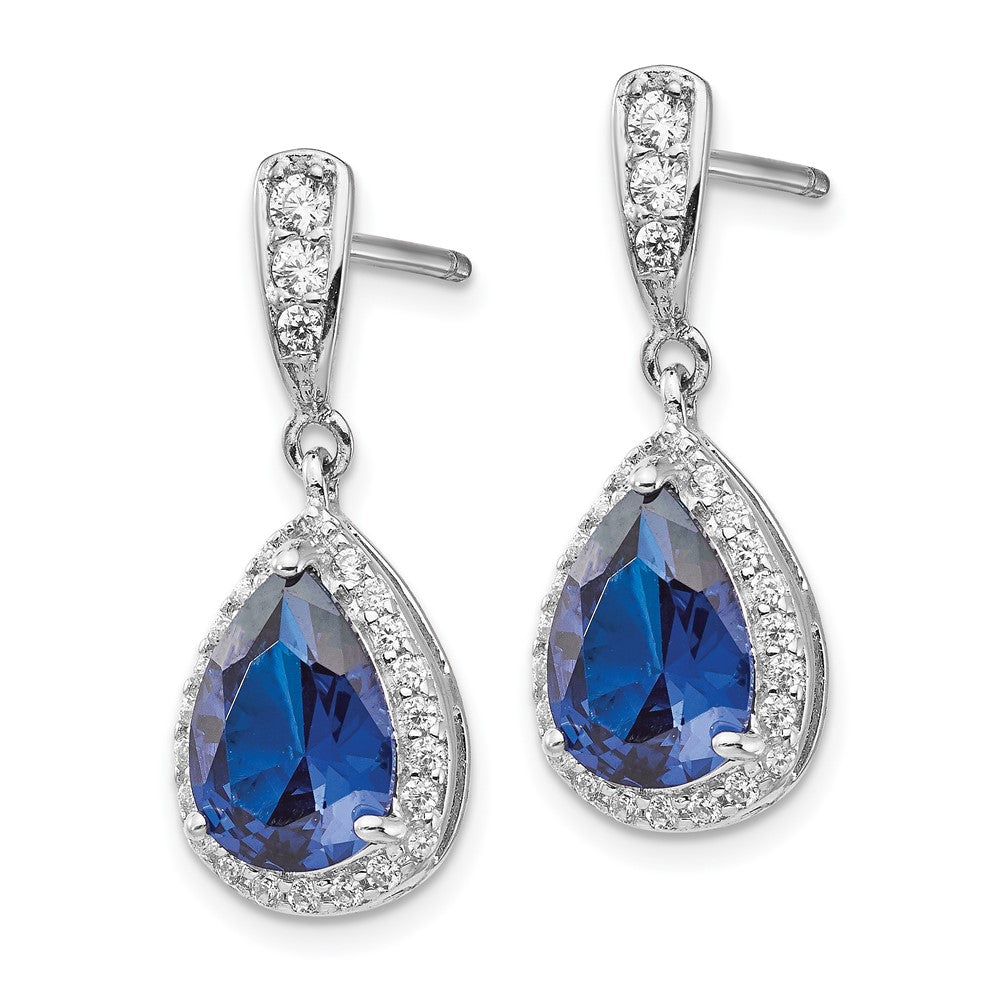 Cheryl M Sterling Silver Rhodium-plated Brilliant-cut Lab Created Dark Blue Spinel and Brilliant-cut White CZ Teardrop Post Dangle Earrings