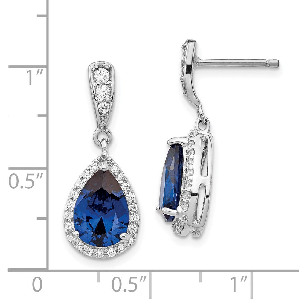 Cheryl M Sterling Silver Rhodium-plated Brilliant-cut Lab Created Dark Blue Spinel and Brilliant-cut White CZ Teardrop Post Dangle Earrings