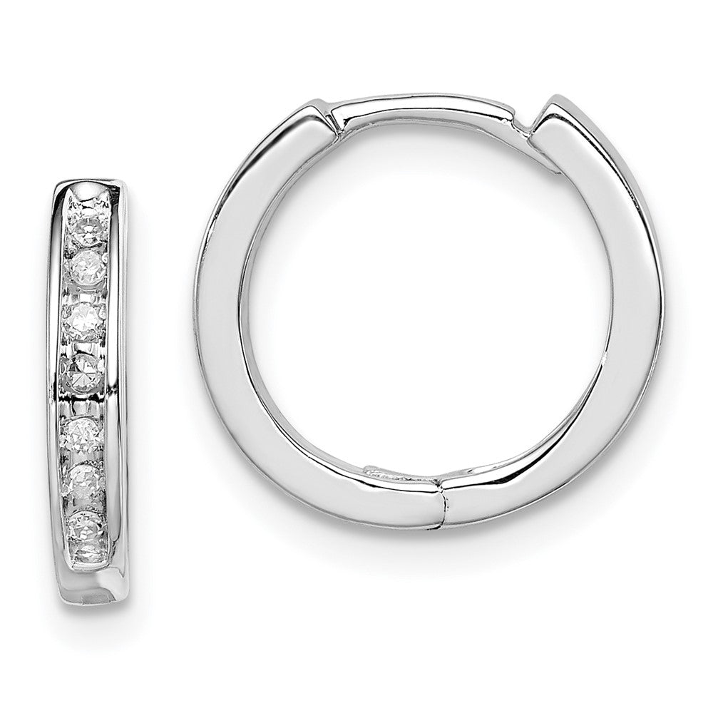 Sterling Silver Rhodium Diamond Huggie Earrings