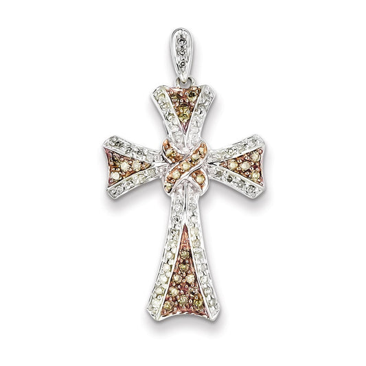 Sterling Silver & Rhodium Diamond Cross Pendant