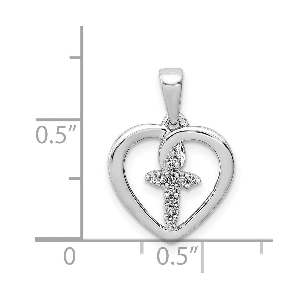 Sterling Silver Rhodium-plated Diamond Cross in Heart Pendant