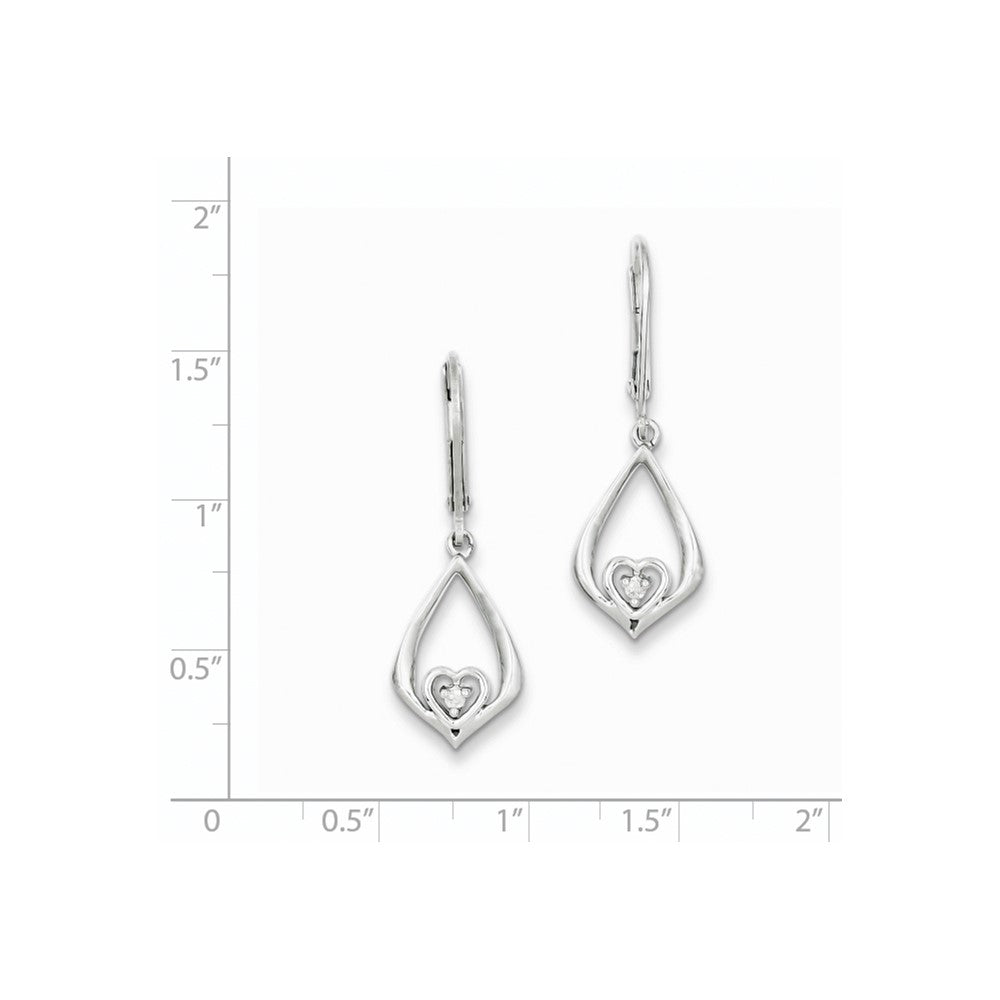 Sterling Silver Diamond Heart in Teardrop Post Earrings