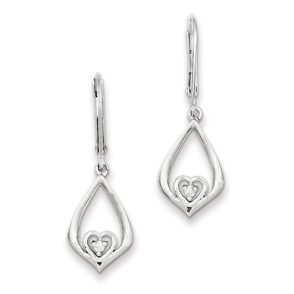 Sterling Silver Diamond Heart in Teardrop Post Earrings