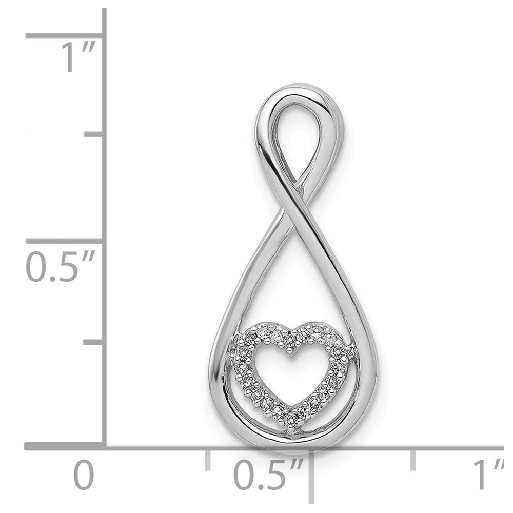 Sterling Silver Rhodium-Plated Diamond Heart in Teardrop Slide Pendant