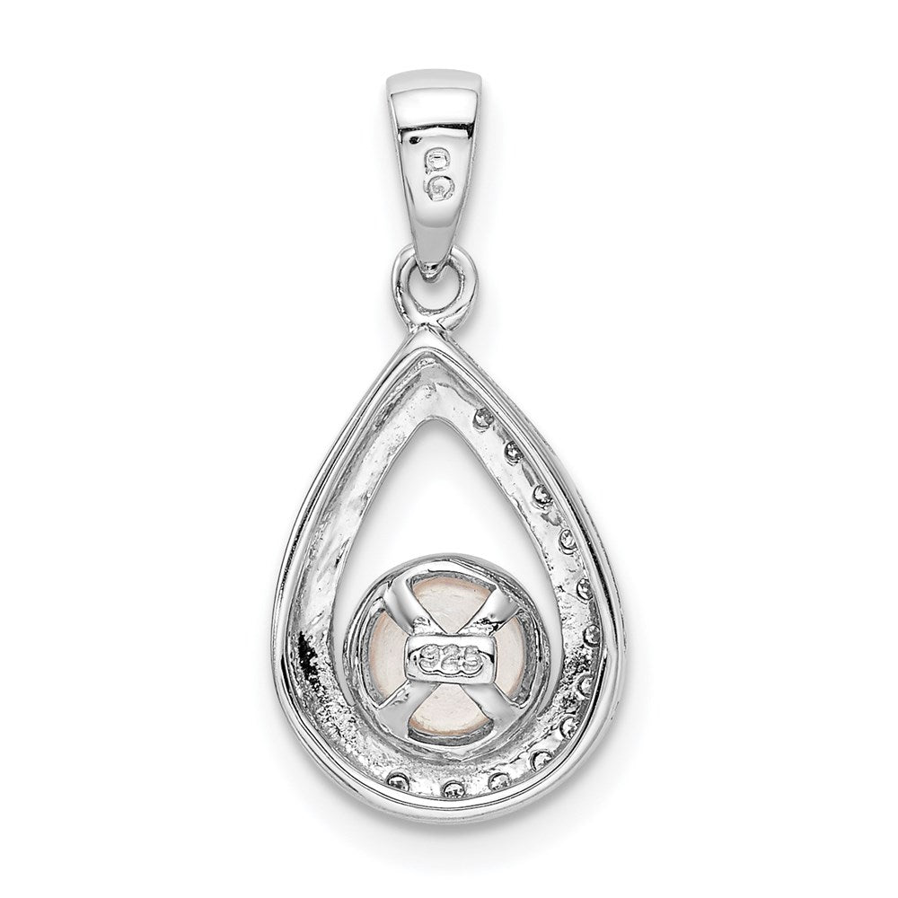 Sterling Silver Rhodium 6mm FW Cltrd Pearl & Diamond Teardrop Pendant