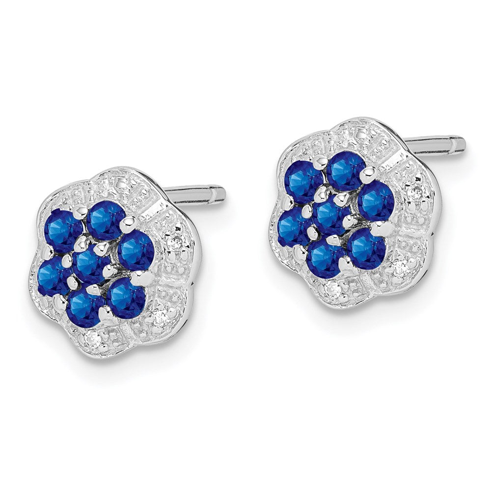 Sterling Silver Rhodium Sapphire & Diamond Post Earrings