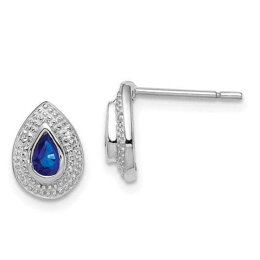 Sterling Silver Rhodium Dark Sapphire & Diamond Post Earrings