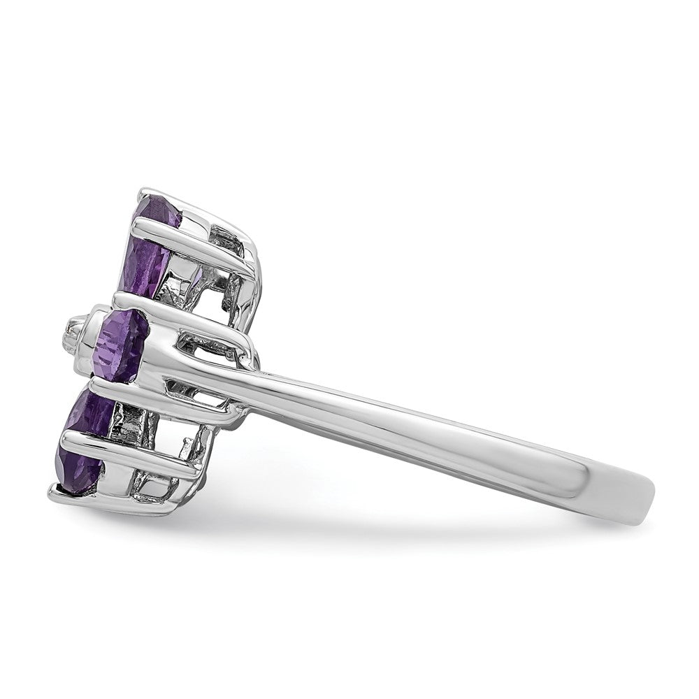 Sterling Silver Rhodium Amethyst & Diamond Flower Ring