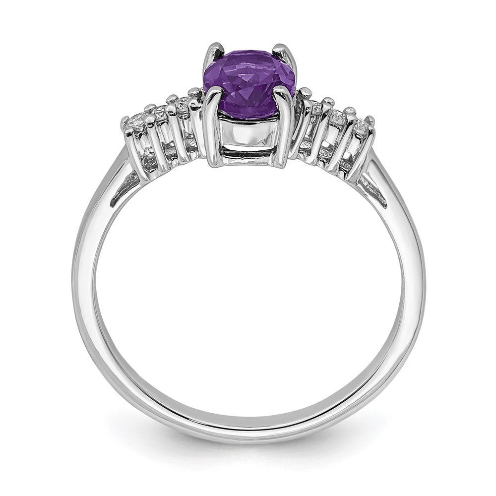 Sterling Silver Rhodium Amethyst & Diamond Ring