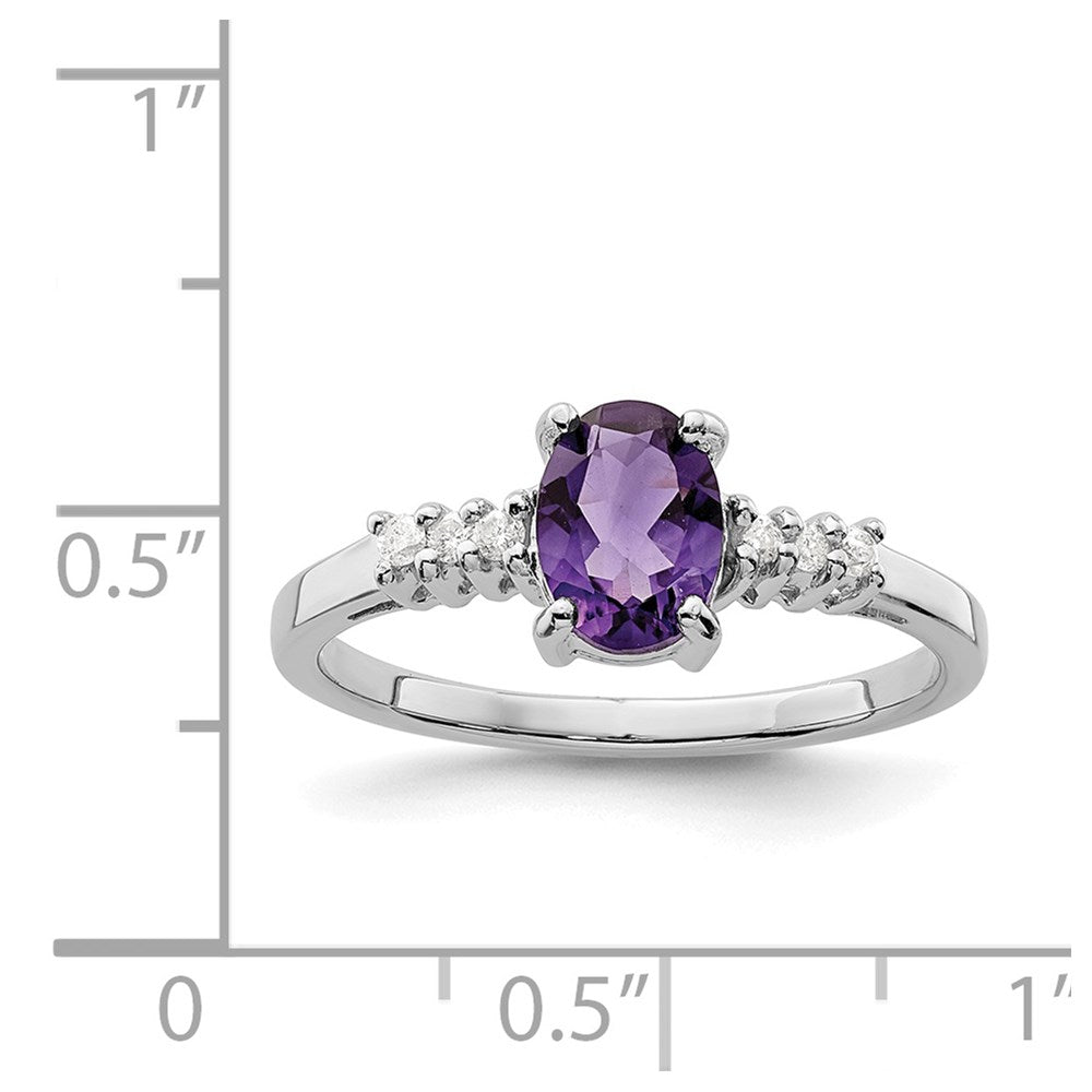 Sterling Silver Rhodium Amethyst & Diamond Ring