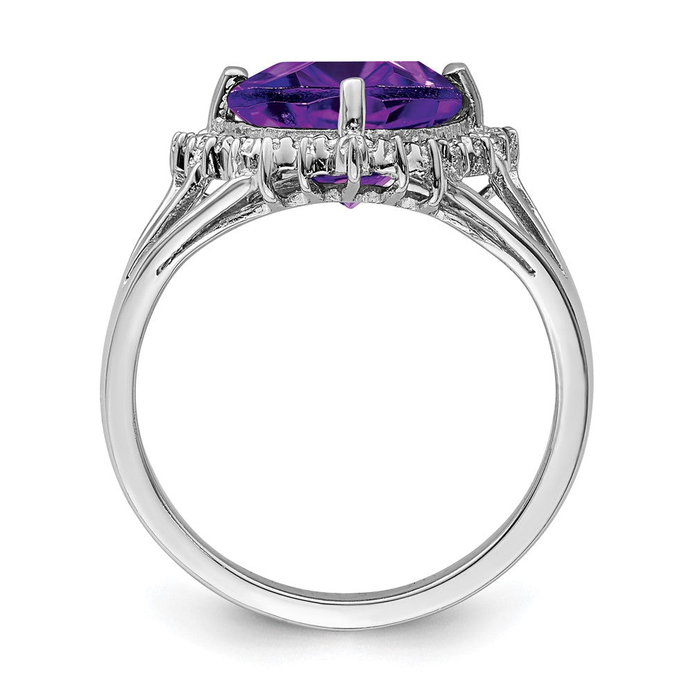 Sterling Silver Rhodium Trillion Amethyst & Diamond Ring