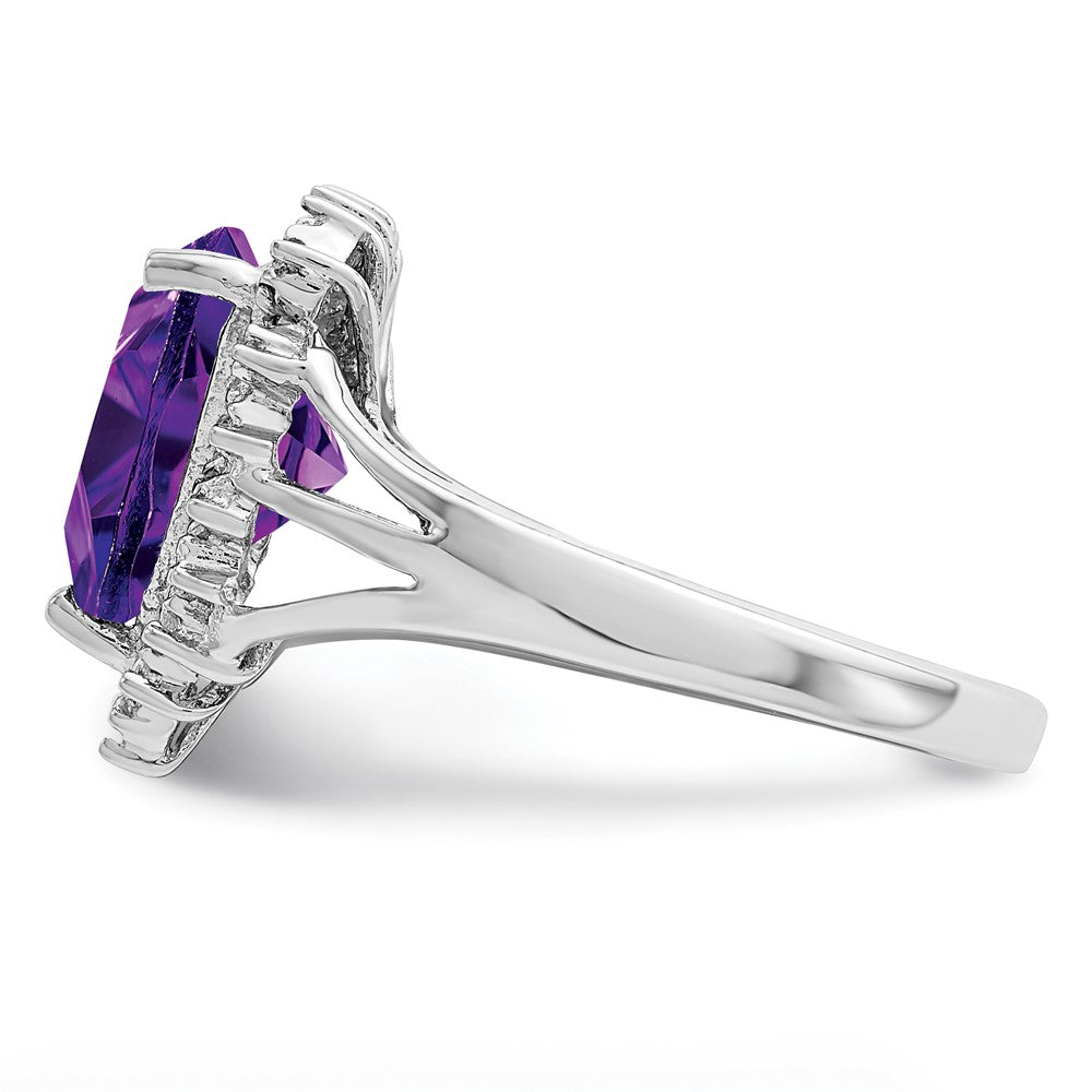 Sterling Silver Rhodium Trillion Amethyst & Diamond Ring