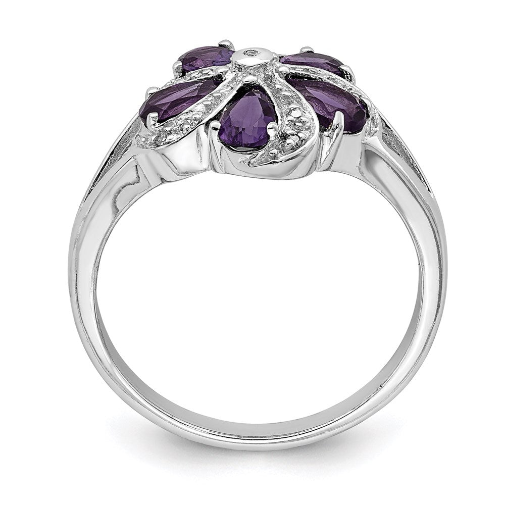 Sterling Silver Rhodium Amethyst Diamond Ring