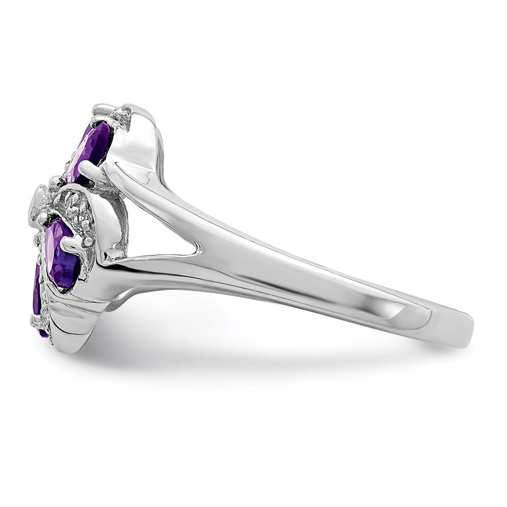 Sterling Silver Rhodium Amethyst Diamond Ring