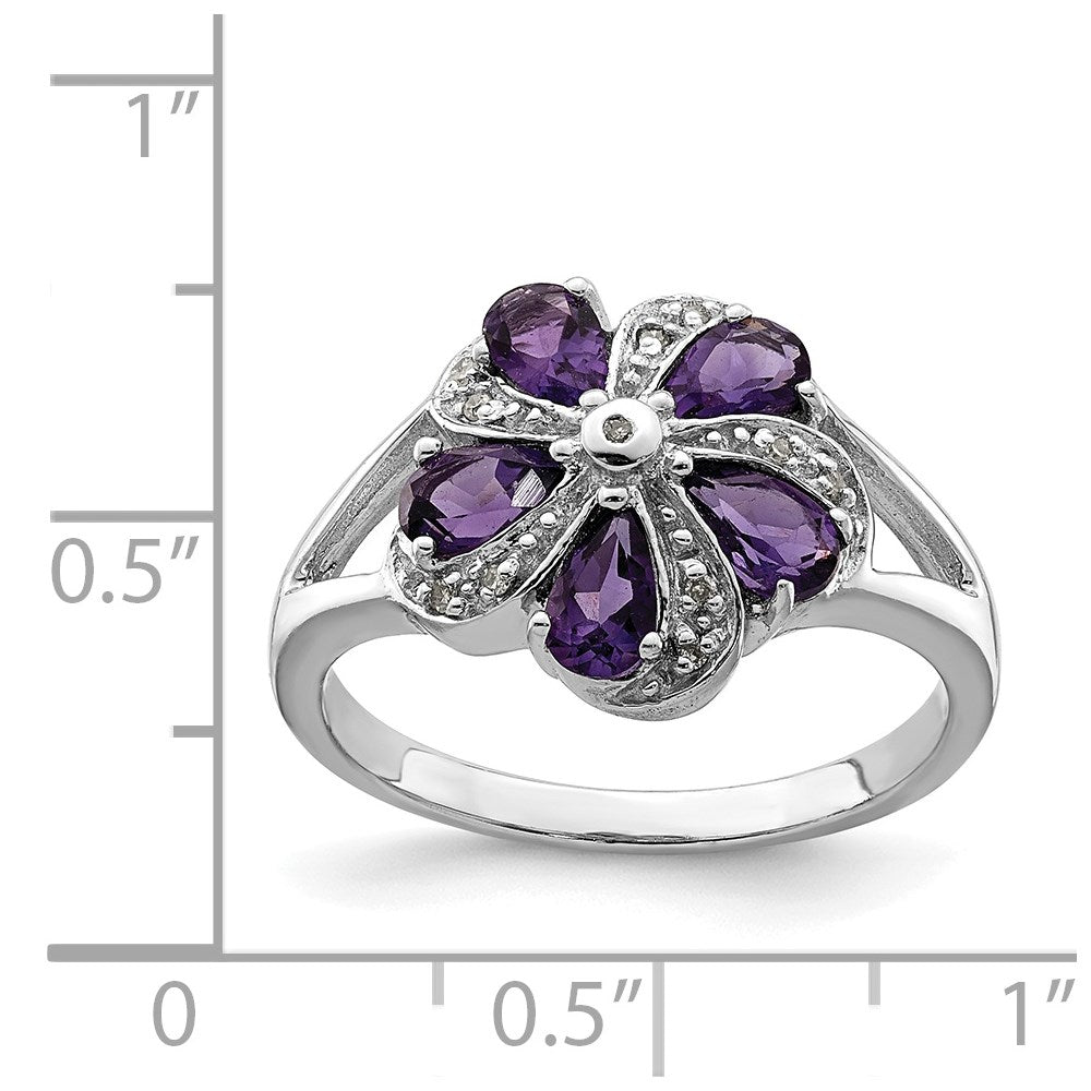 Sterling Silver Rhodium Amethyst Diamond Ring