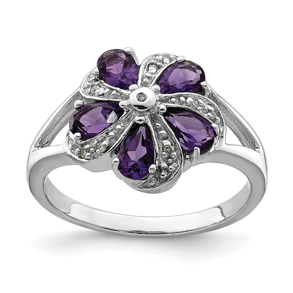 Sterling Silver Rhodium Amethyst Diamond Ring