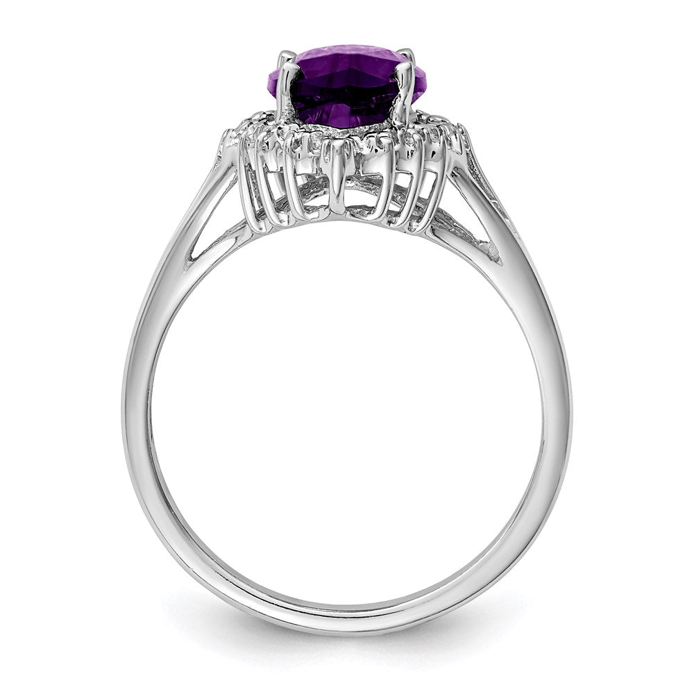 Sterling Silver Rhodium Amethyst Diamond Ring