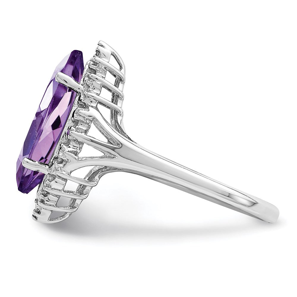 Sterling Silver Rhodium Amethyst Diamond Ring