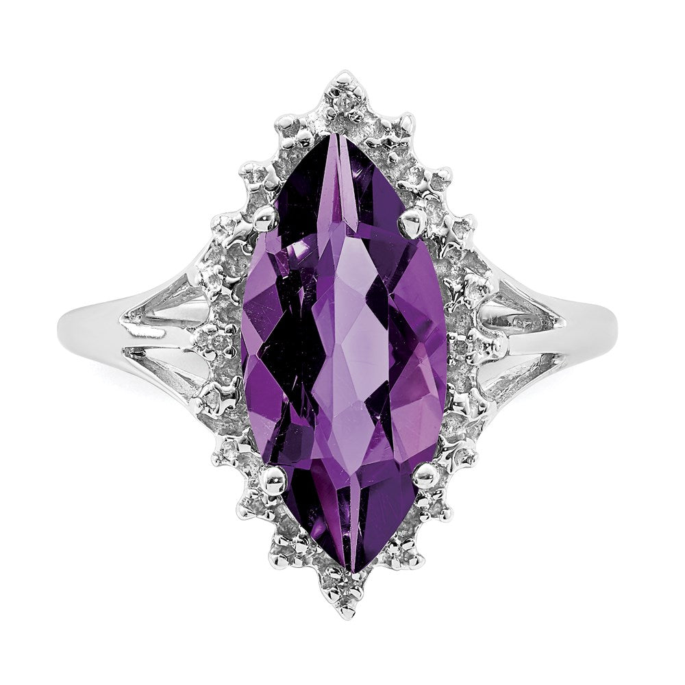 Sterling Silver Rhodium Amethyst Diamond Ring