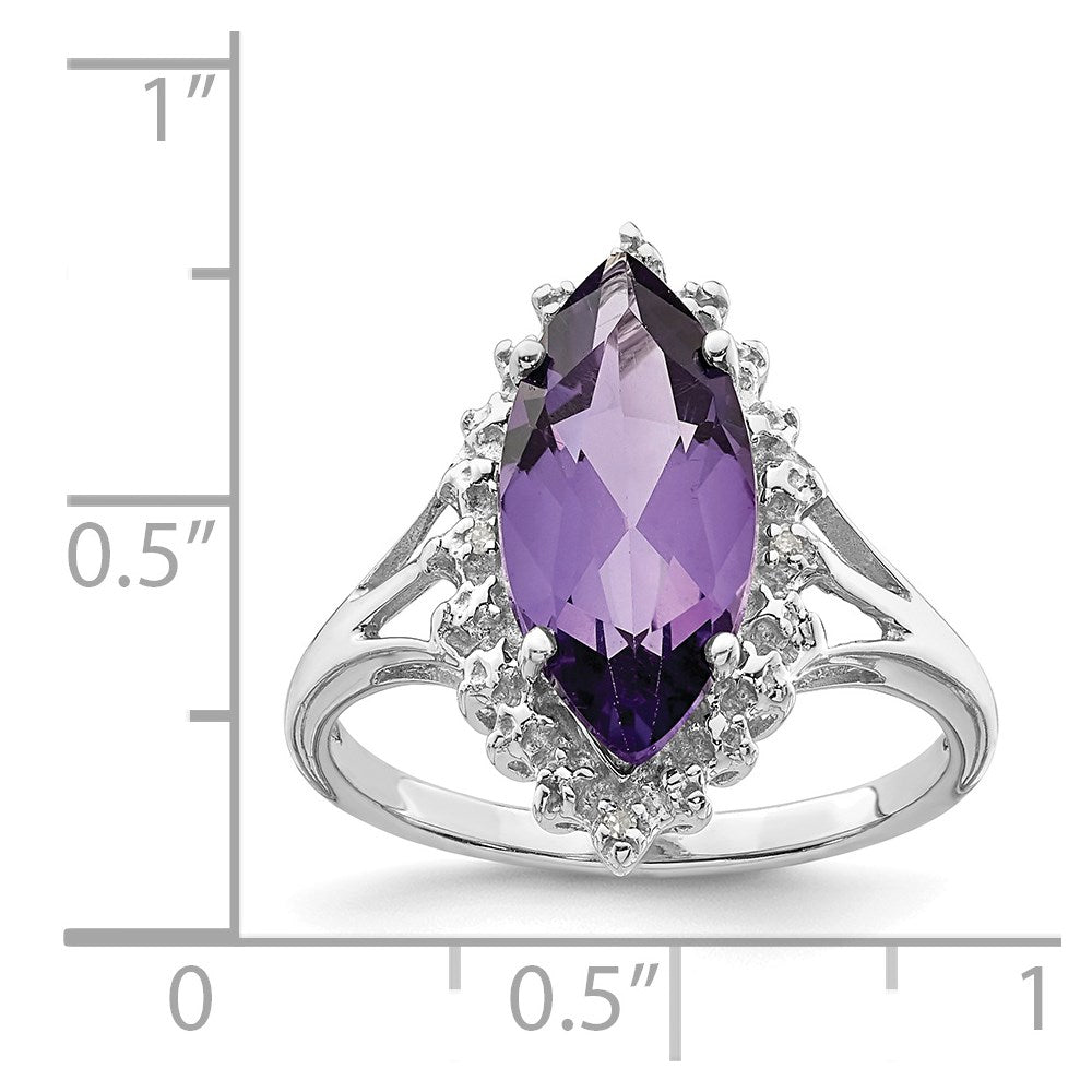 Sterling Silver Rhodium Amethyst Diamond Ring