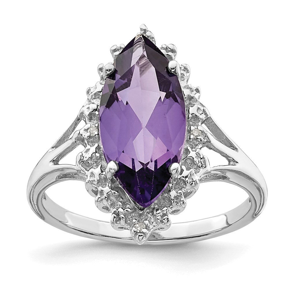 Sterling Silver Rhodium Amethyst Diamond Ring