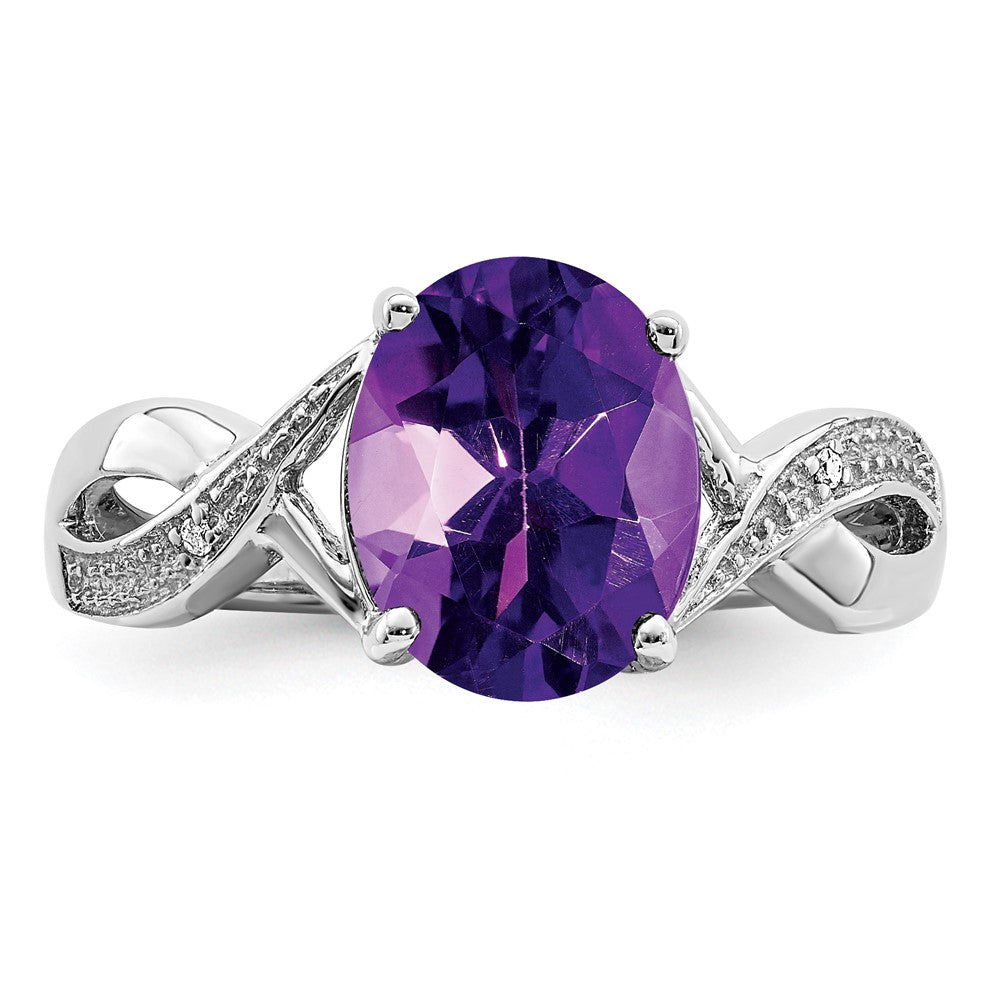 Sterling Silver Rhodium Amethyst & Diamond Ring