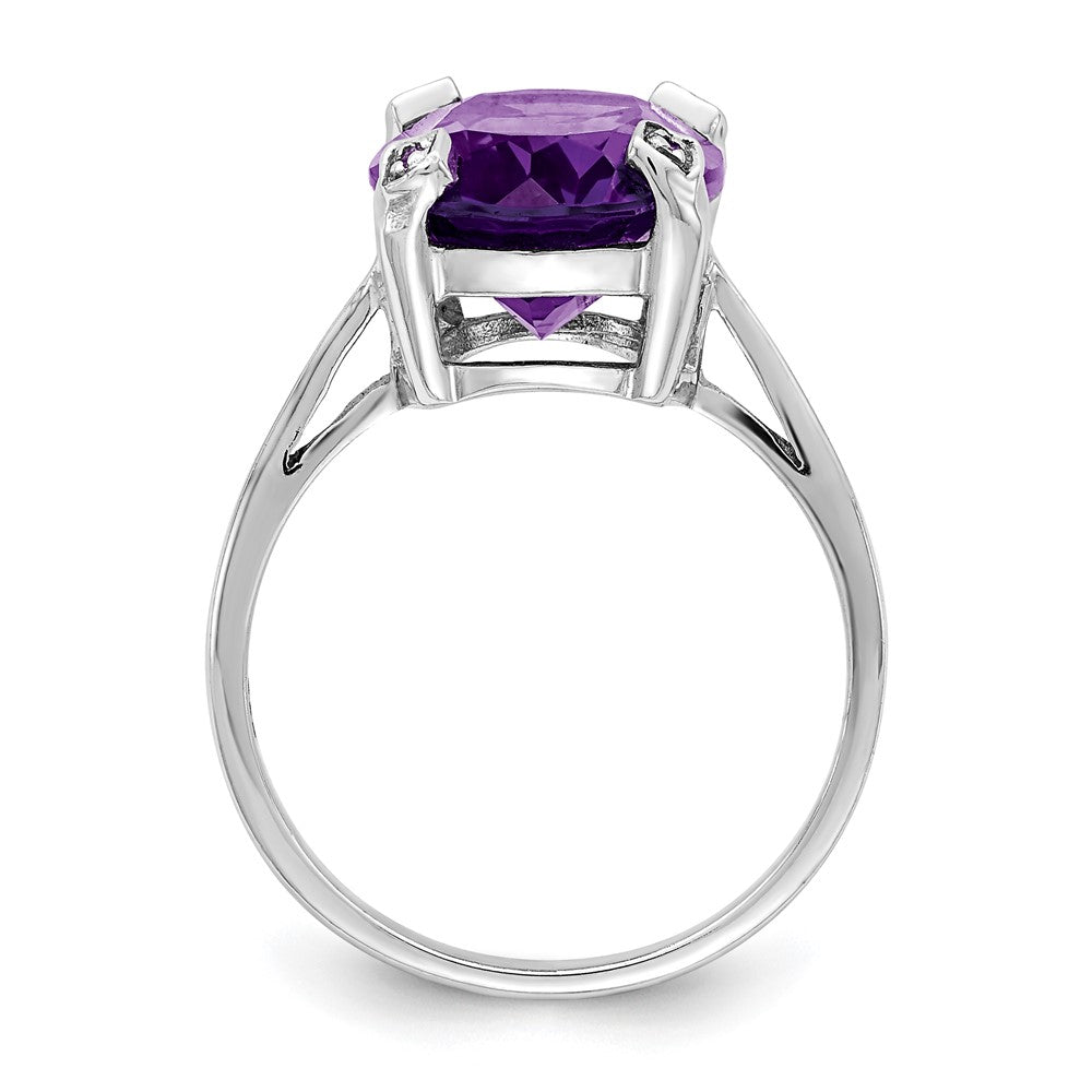 Sterling Silver Rhodium Amethyst & Diamond Ring