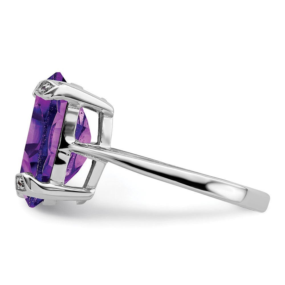 Sterling Silver Rhodium Amethyst & Diamond Ring